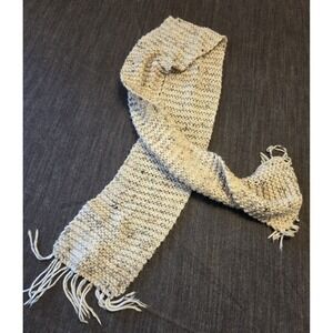 Handmade Woven Knit Winter Neck Warmer Scarf W/Fringe Unisex 6"x 52" Oatmeal Tan